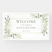 Elegant Greenery Foliage Wedding Welkom Spandoek (Horizontaal)