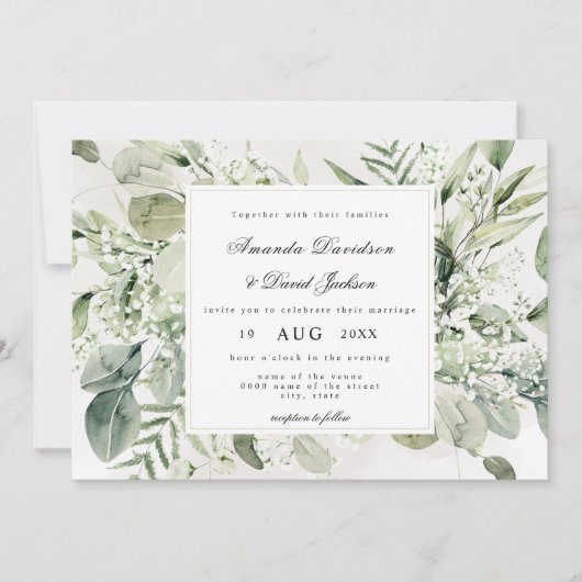 Elegant Greenery Foliage White Floral Boho Wedding Kaart (Voorkant)