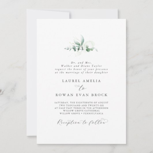Elegant Greenery Formal Wedding Kaart (Voorkant)