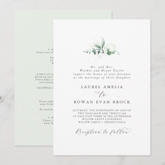 Elegant Greenery Formal Wedding Kaart (Voorkant / Achterkant)