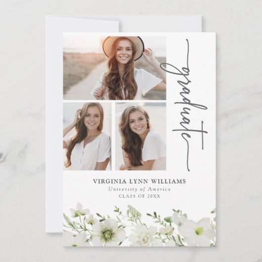 Elegant Greenery Foto Afstuderen Aankondiging (Voorkant)