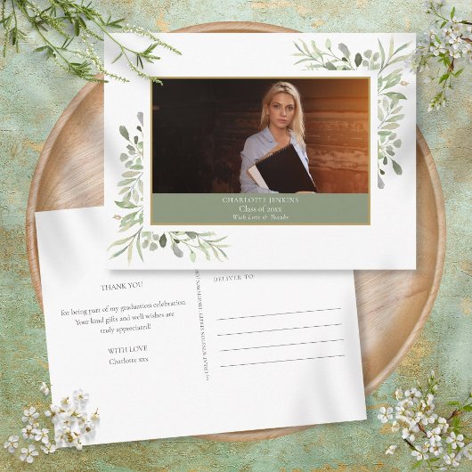 Elegant Greenery Foto Afstuderen Hartelijk dank Briefkaart