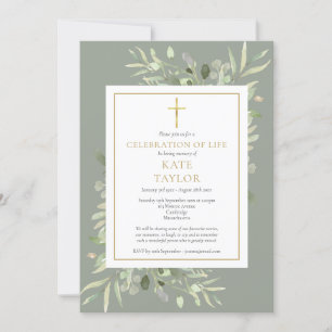 Elegant Greenery Foto Celebration of Life Funeral Kaart