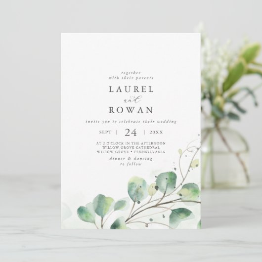 Elegant Greenery Foto Wedding Kaart (Staand voorkant)