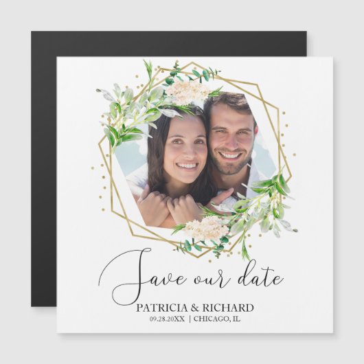 Elegant Greenery Foto Wedding Save the Date (Voorkant / Achterkant)