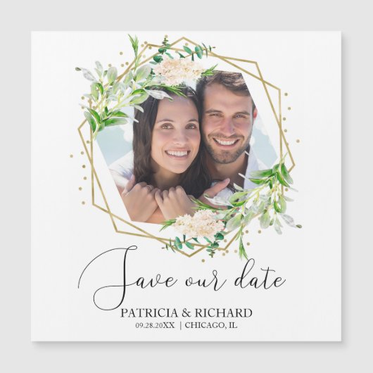 Elegant Greenery Foto Wedding Save the Date (Voorkant)