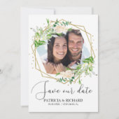 Elegant Greenery Foto Wedding Save the Date Kaart (Voorkant)