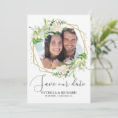 Elegant Greenery Foto Wedding Save the Date Kaart (Staand voorkant)