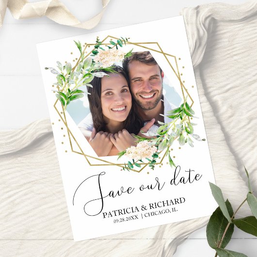 Elegant Greenery Foto Wedding Save the Date Kaart