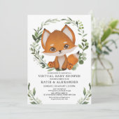 Elegant Greenery Fox Virtual Baby shower by Mail Kaart (Staand voorkant)