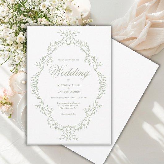 Elegant Greenery Frame Vintage Wedding Invitation Kaart