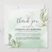 Elegant Greenery Funeral Gratitude Bedankkaart (Voorkant)