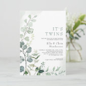 Elegant Greenery Garden Twins Coed Baby shower Kaart (Staand voorkant)