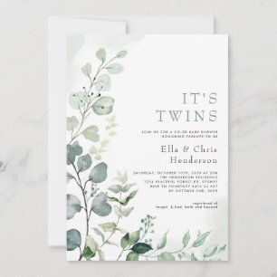 Elegant Greenery Garden Twins Coed Baby shower Kaart