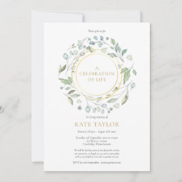 Elegant Greenery Garland Gold Celebration of Life Kaart