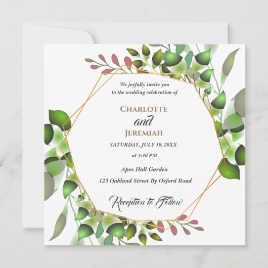 Elegant Greenery Geometric Lijst Wedding Kaart (Voorkant)