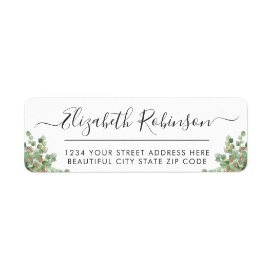 Elegant Greenery Girly Script Address Label (Voorkant)