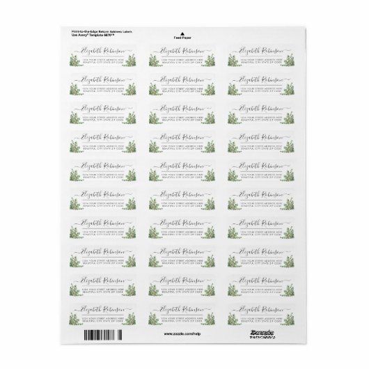 Elegant Greenery Girly Script Address Label (Full Sheet)