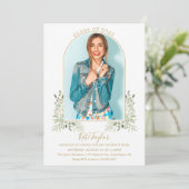 Elegant Greenery Gold Arch Foto Graduy Party Kaart (Staand voorkant)