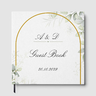 Elegant Greenery & Gold Arch Wedding Guest Book Gastenboek