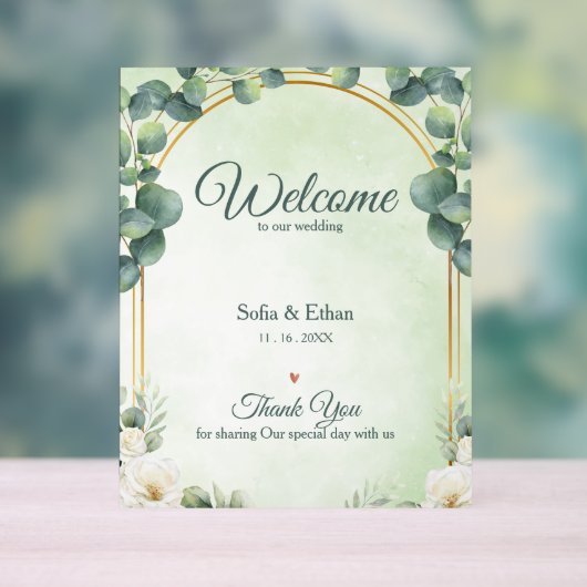 Elegant Greenery Gold Arch Wedding Welcome Acryl Bord (Neutraal)