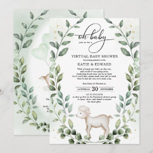 Elegant Greenery Gold Baby Lamb Virtual Shower Kaart