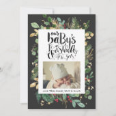 Elegant Greenery Gold Berry Baby Eerste Kerstmis Feestdagenkaart (Voorkant)