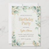 Elegant Greenery Gold Birthday Invitation Kaart (Voorkant)