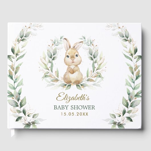 Elegant Greenery Gold Bunny Rabbit Baby shower Gastenboek (Voorkant)