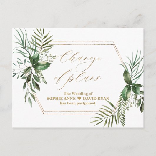 Elegant Greenery Gold Change of Plans Wedding Briefkaart (Voorkant)