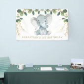 Elegant Greenery Gold Elephant 1e verjaardag Spandoek (Beurs)
