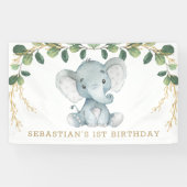 Elegant Greenery Gold Elephant 1e verjaardag Spandoek (Horizontaal)