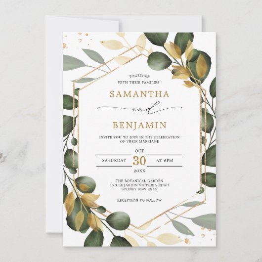 Elegant Greenery Gold Eucalyptus Wedding Party Kaart (Voorkant)