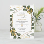 Elegant Greenery Gold Eucalyptus Wedding Party Kaart (Staand voorkant)