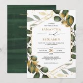 Elegant Greenery Gold Eucalyptus Wedding Party Kaart (Voorkant / Achterkant)