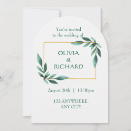 Elegant Greenery Gold Frame Minimalist Invitation Kaart