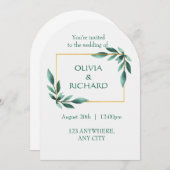 Elegant Greenery Gold Frame Minimalist Invitation Kaart (Voorkant / Achterkant)