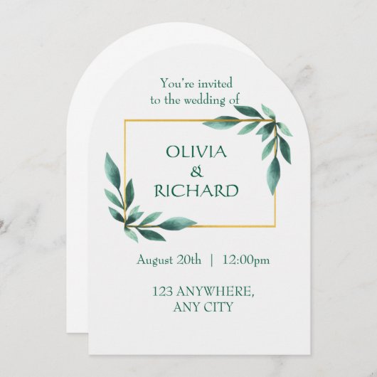 Elegant Greenery Gold Frame Minimalist Invitation Kaart (Voorkant / Achterkant)