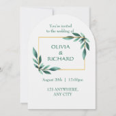 Elegant Greenery Gold Frame Minimalist Invitation Kaart (Voorkant)