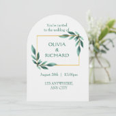 Elegant Greenery Gold Frame Minimalist Invitation Kaart (Staand voorkant)