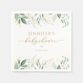 Elegant Greenery Gold Genderneutraal Baby shower Servet