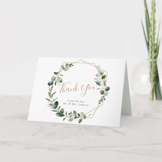 Elegant Greenery Gold Geometric Lijst Hartelijk da Kaart (Voorkant)
