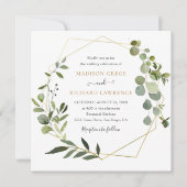 Elegant Greenery Gold Geometric Lijst Wedding Kaart (Voorkant)