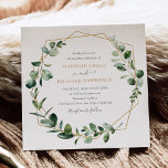 Elegant Greenery Gold Geometric Lijst Wedding Kaart<br><div class="desc">Deze moderne aanpasbare huwelijksuitnodiging is voorzien van een gouden geometrisch lijst dat is gedecoreerd met een roodgrijze foliage van de waterverf en is voorzien van een klastig serif lettertype in grijs en goud. Als u geavanceerde wijzigingen wilt aanbrengen, selecteert u "Klik om verder aan te passen" onder Deze sjabloon personaliseren....</div>