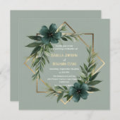 Elegant Greenery Gold Geometric Lijst Wedding Kaart (Voorkant / Achterkant)