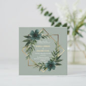 Elegant Greenery Gold Geometric Lijst Wedding Kaart (Staand voorkant)