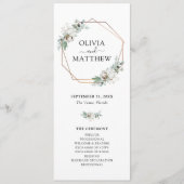 Elegant Greenery Gold Geometric Lijst Wedding Programmakaart (Voorkant)