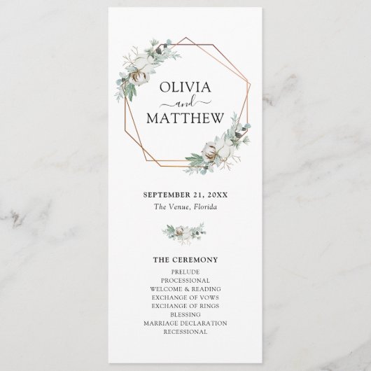 Elegant Greenery Gold Geometric Lijst Wedding Programmakaart (Voorkant)