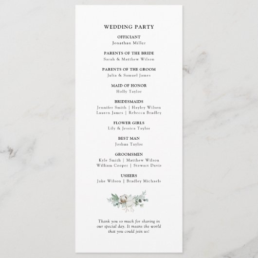 Elegant Greenery Gold Geometric Lijst Wedding Programmakaart (Achterkant)