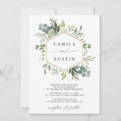 Elegant Greenery Gold Hexagon Wedding Kaart (Voorkant)